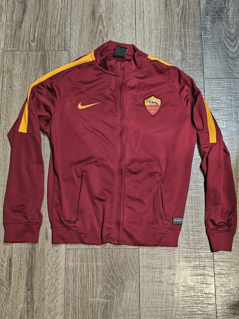 Nike Maroon Track Jacket with Yellow Stripe Accents